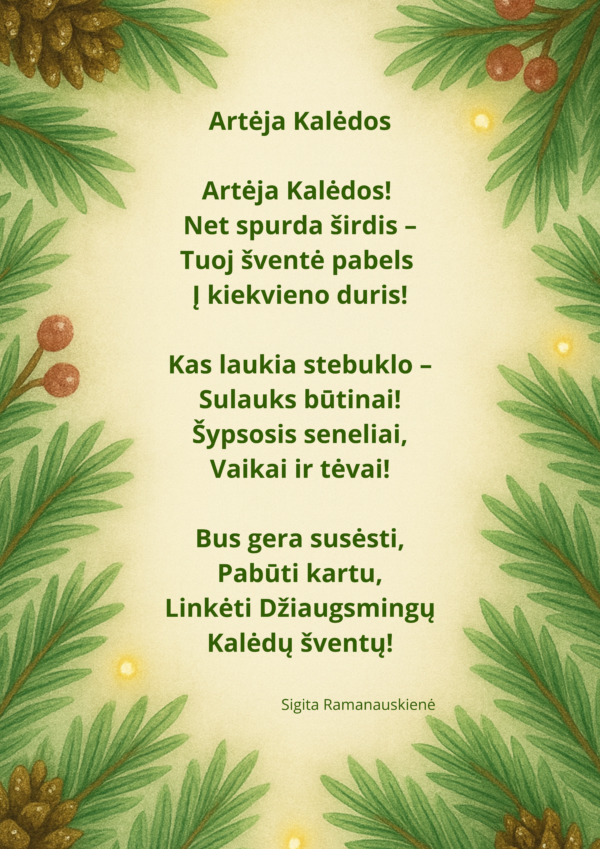 "Artėja Kalėdos" eilėraštis stendui papuošti